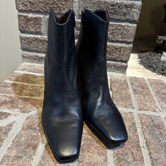 Franco Sarto Bayden Square Toe Boot Black Women's 10 Leather Chic Western - Picture 1 of 16